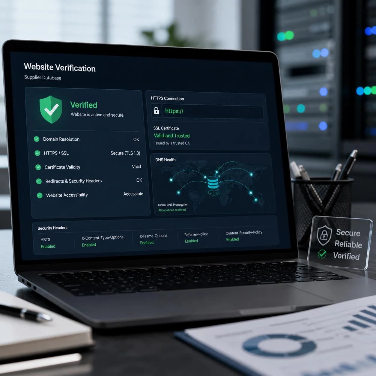 Website verification diagnostic visual